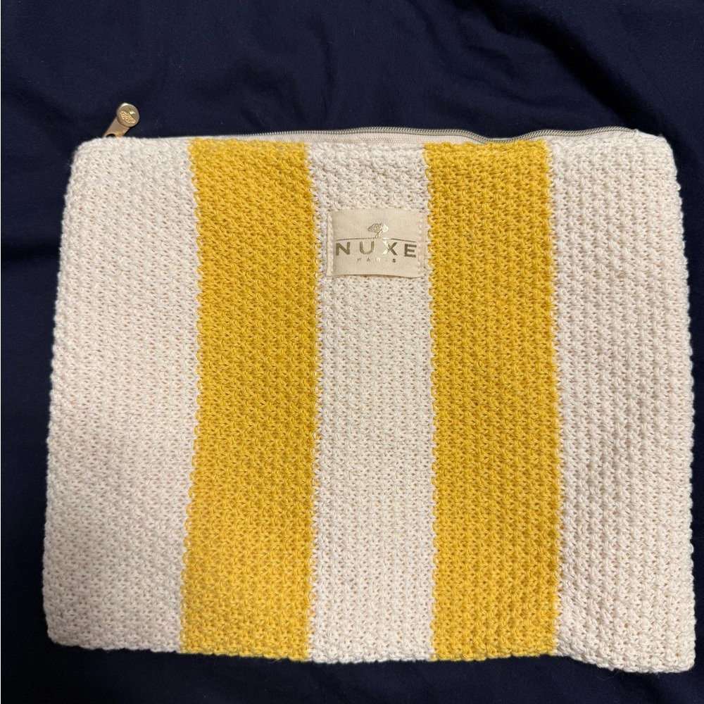 Nuxe limited edition Yellow and White raffia Striped Pouch